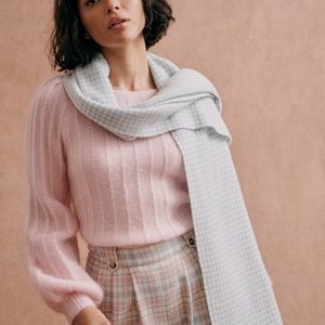 Sezane Blue/Ecru Seraphine Scarf - Houndstooth- 100% Virgin Wool made in Italy